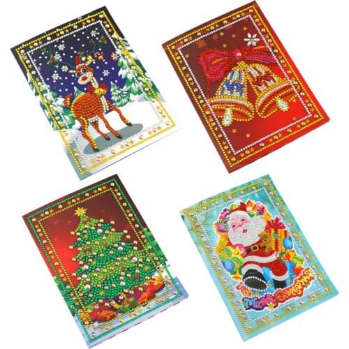 4pcs/set 5D DIY Diamond Painting Christmas Themed Rhinestone Greeting Creative Christmas Gift for Family Friends