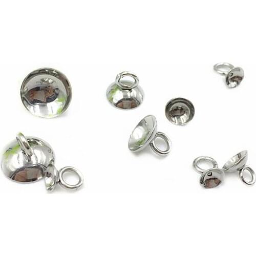 50pcs/lot 4/5/6/8/10mm Stainless Steel Connector Bail Cap Blank Tray Fit Half Hole Round Beads DIY Making Findings Accessories