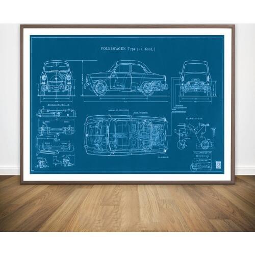 Car Blueprint Creator Best of Type Notchback Blueprint VW Movie Wall Art Paint Canvas Art Poster Oil Paintings No Frame