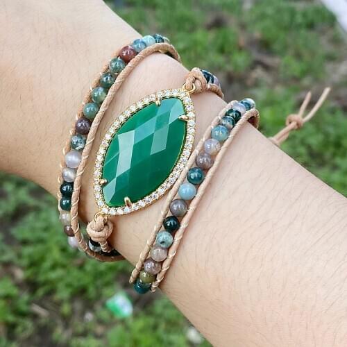 Fashion Beaded Boho Bracelet Jewelry Handmade Natural Stones Charm Crystal Cubic Zircon 3 Strands Wrap Bracelets Drop Shipping