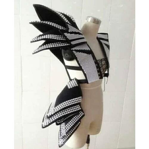 Black women sexy performance set female singer dancer gogo costume rivet armor super star sytle stage show wear