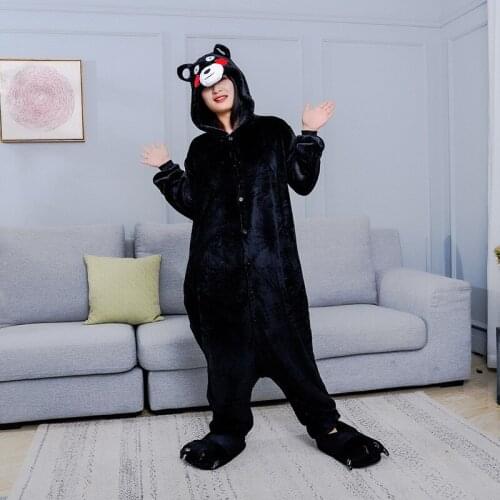 Women Men Pajamas Adults Kumamoto bear Onesies Cute Cartoon Panda Cat Totoro Animal Flannel Family Party Anime Jumpsuit Homewear