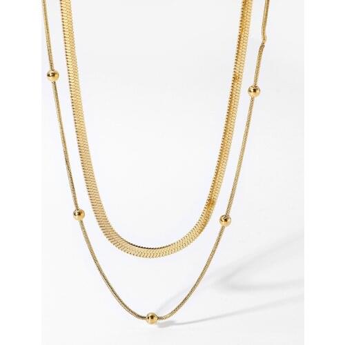 Double Layer Snake Chain Bead Chain Necklace For Women 14k Gold Plated Stainless Steel Stacking Choker Necklace