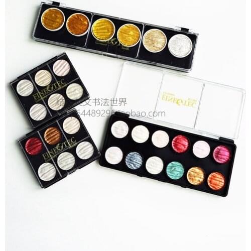 Germany Finetec Pearlescent Handmade Solid Watercolor Pigment Metal Pearlescent Pigment Set 6/12 Color