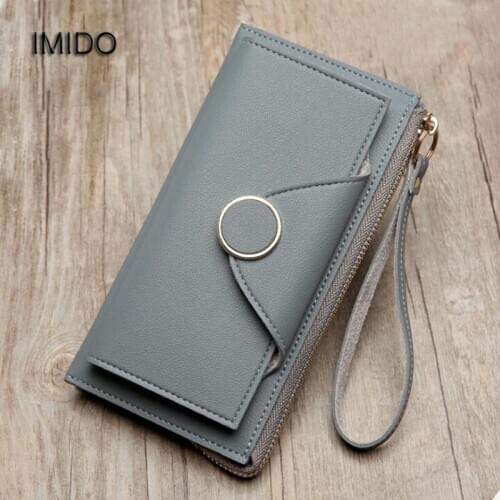IMIDO New 2018 Women Long Wallet pu Leather Brand Design Clutch Wallets High Quality Card Holder Female Purse Phone Bag WT035