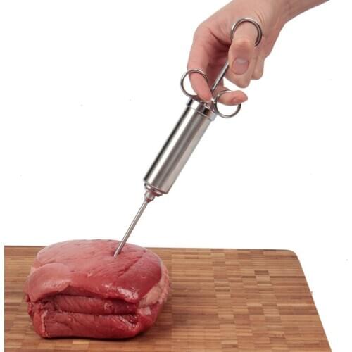 BBQ Seasoning Injector Stainless Steel Poultry Turkey Marinade Flavour Syringe with two needles Meat Cooking Camping Tools