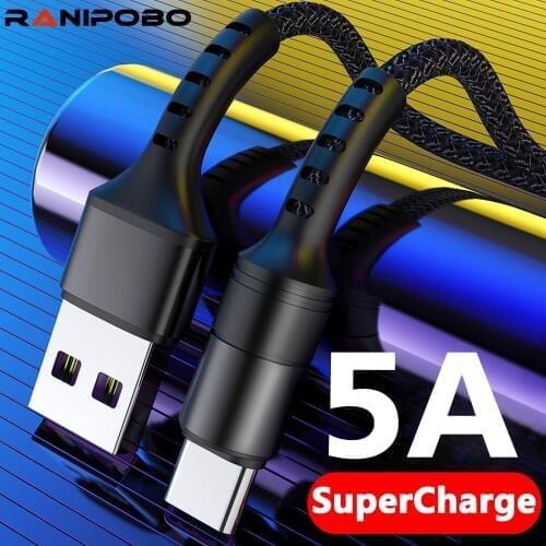 5A USB Type C Cable 0.25m 1m 2m Fast Charging USB-C Cable For Huawei P30 P20 Mate 20 Pro Phone SuperCharge QC3.0 USB C Cabo Cord