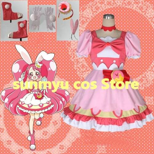 KiraKira Pretty Cure A La Mode Cure Whip Usami Ichika Pink Dress Cosplay Costume,Custom Size