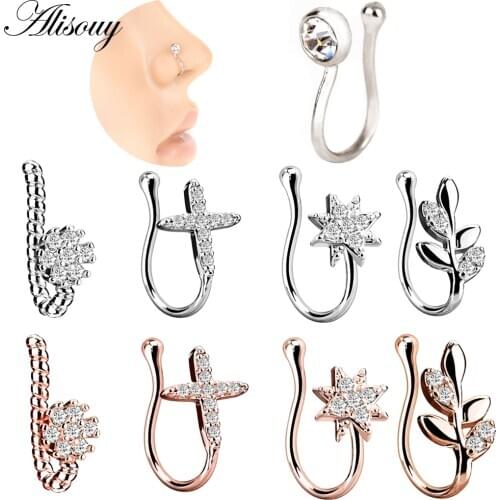 Alisouy 1 pcs Fake Nose Ring Clip On Nose Ring Faux Nose Ring Fake Piercings Tragus Earrings Simple Nose Ring Jewelry