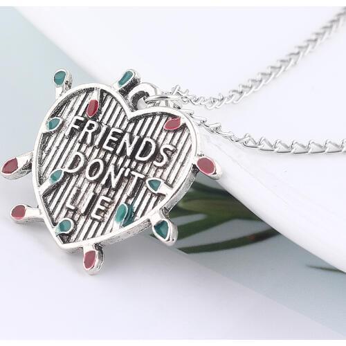 SG 2018 Hot Stranger Things Necklaces Friends Don't Lie Letter Heart Pendants Light Monster 11 Snake Keyring Girls Jewelry Gift