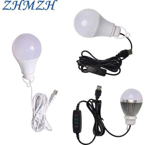 USB LED Bulb Stepless Dimming Brightness Three Color Switch Dimmable Hanging Lamp Light Bulb For Adapter Power Bank 10W