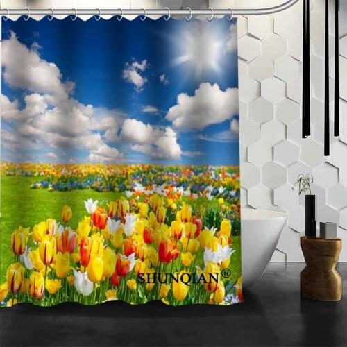Best Nice Custom Flowers Tulips Shower Curtain Bath Curtain Waterproof Fabric Bathroom Curtain MORE SIZE A6.1-15