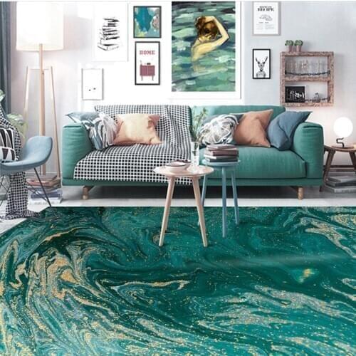 Fashion Modern Light Luxury Abstract Sea Water Green Gold Kitchen Living Room Bedroom Bedside Carpet Floor Mat Customization