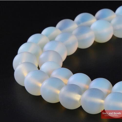 Natural stone Dull Polish Matte White Opal Smooth Round Loose Beads 16" Strand 4mm 6mm 8mm 10mm 12mm Pick Size MWOB01
