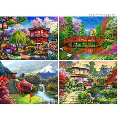 New Diamond Painting Full Square Japanese Traditional Architecture Poster of Rhinestones Diy Diamond Embroidery House Mosaic