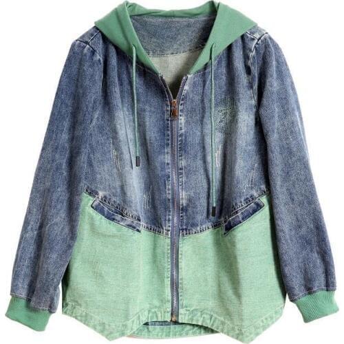 2020 Female jeans Hooded Spring And Autumn New Coat Womens Denim Jacket Fashion Loose Wild Shirt Womens Clothing Plus Size