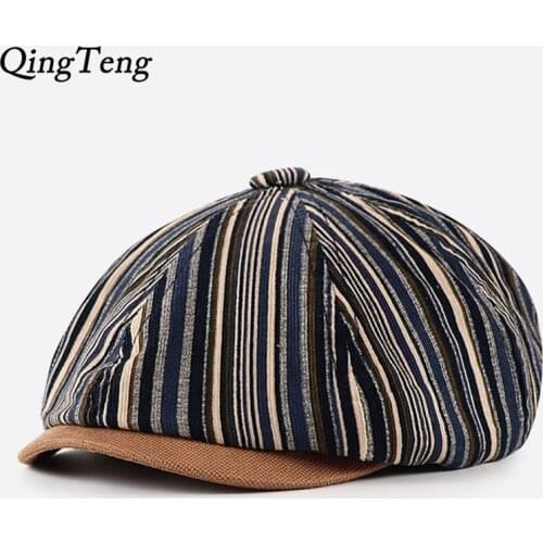 2020 Autumn New Stripes Beret Hats Men Casual Vintage Newsboy Caps All-Match Swag Octagonal Hat Ladies Pumpkin Hat