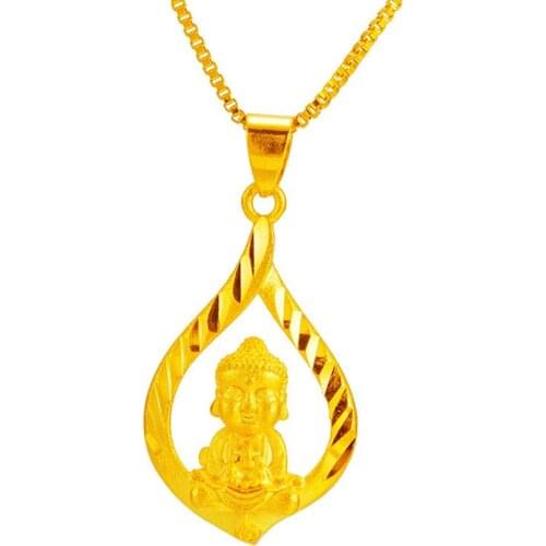 Original 24K Gold Buddha Pendant necklace for women choker Male Tathagata Buddhistic Transit lucky chains Mothers Day Gift