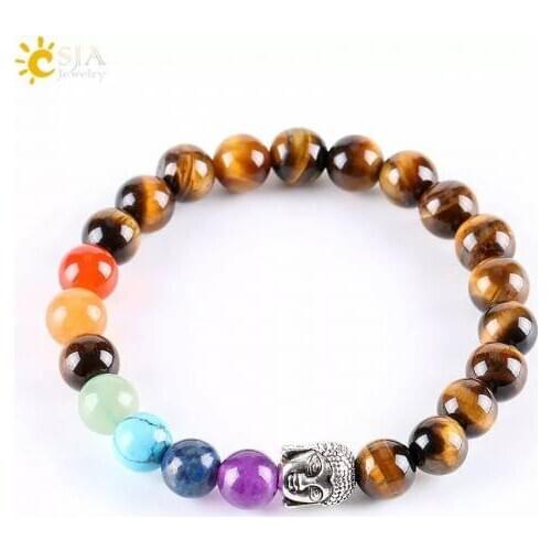 Original Tiger 'S Eye Buddha Chakra Meditation Bracelet 7 Special Natural Stone In One