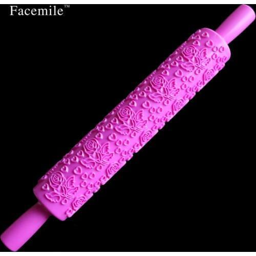 Pastic Non-stick Kitchen Pattern Rolling Pin Cake Embossing Roller Sugarcraft Decorating Rolling Pin DIY Kitchen Cook 04001