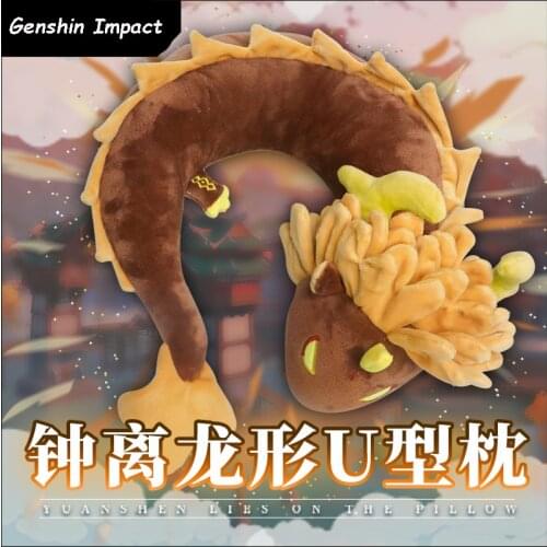 Game Genshin Impact Zhongli Hu Tao Cosplay Dragon U Shaped Pillow Protector Siesta Cushion Plush Doll Travel Neck Pillow Gift