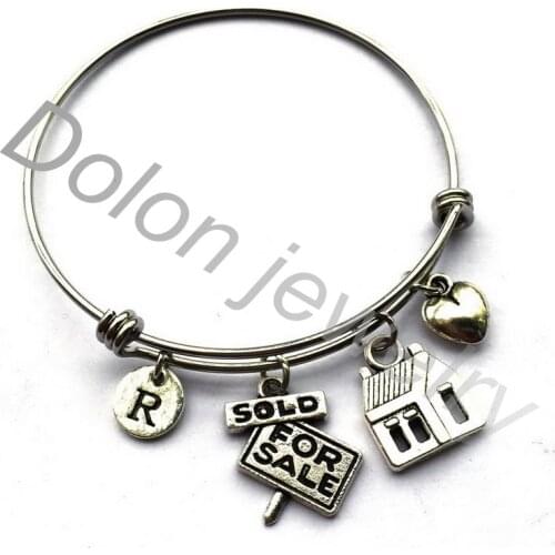 Sold For Sale House Real Estate Agent Bracelet-Realtor Charm Expandable Wire Bangle Gifts