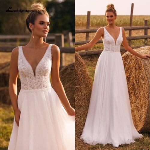 Simple Boho A-Line Wedding Dress High Quality Sleeveless Backless Sweep Train White Ivory Chiffon Bridal Gowns Robe De Mariée