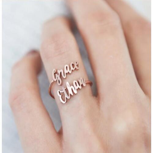 Adjustable Double Name Rings Personalized Jewelry Stainless Steel Custom Two Names Ring Gold Anillos Mujer Best Friends Gift