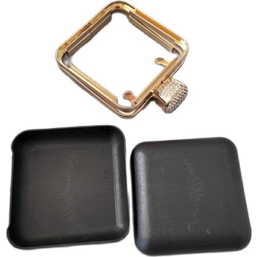 10X10 cm gold color nice diy handag accessories handmade metal purse frame diamonds clasp black plastic cover frame purse handle