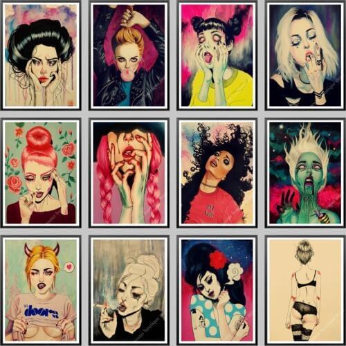 Sexy Girl Retro Poster Prints High Quality Wall Stickers For Living Room Home Decoration .Rebellious girl Wall Stickers