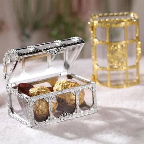 2pcs Plastic Transparent Pirate Treasure Box Crystal Gem Jewelry Storage Organizer Treasure Chest Box Present Case Candy Box