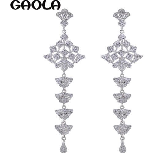 Top Quality Micro-inserts Long CZ Dangle Drop Earring Austria AAA Cubic Zircon Earrings India Style GLE5222Y