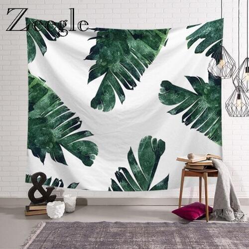 Zeegle Green Leaves Tapestry Picnic Mat Tablecloth Bedspread Carpet Tropical Plant Wall Hanging Farmhouse Home Decor Tapestries