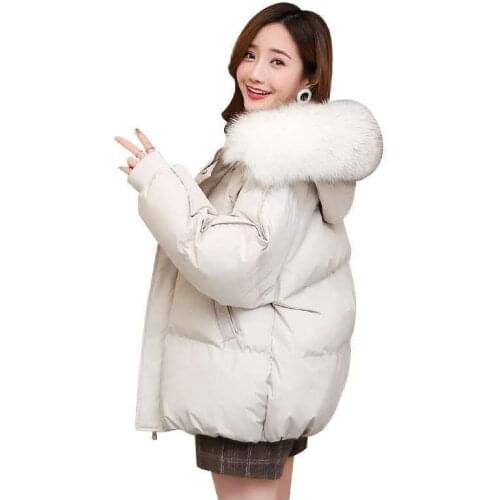 2021 Winter New Thick Bread Jacket Female Zipper Fur Collar Jacket Women Short Student Loose Korean Style Down Cotton JacketA197