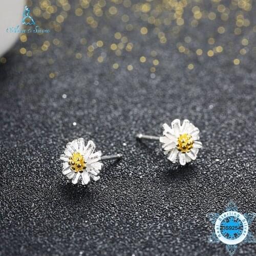 Ann&Snow 925 Sterling Silver Poetic Daisy Cherry Blossom Stud Earrings Flower Women Engagement