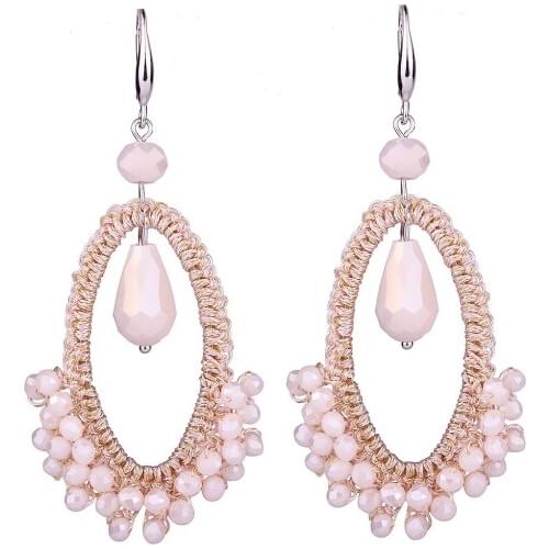 FARLENA Jewelry Hand-woven Crystal Beads Water Drop Dangle Earrings for Women Bohemian long Drop Earrings