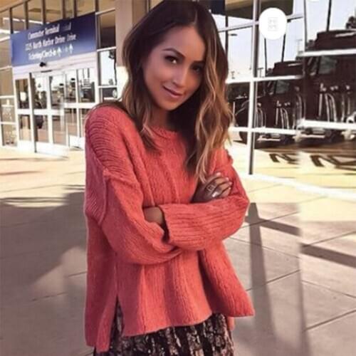 Pullover sweater knitted women winter 2020 Red round neck long sleeve womens plus size sweater pure color casual pullover