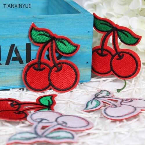 20 pcs/lot 5.8*4.8cm Cherry patches children cloth paste clothes patch embroidery chapter gum ironing Applique scrapbook iron on