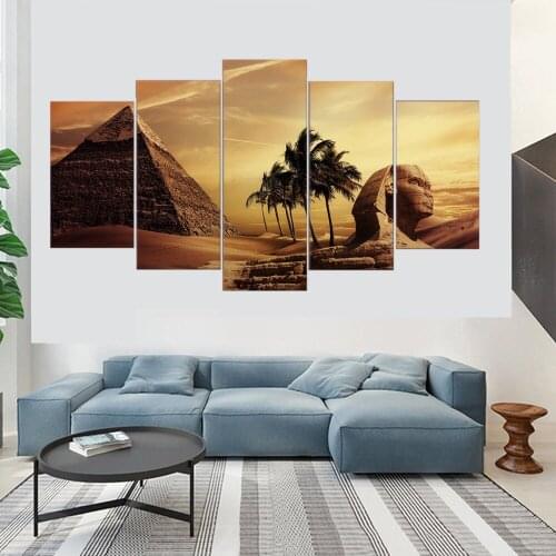 5 Piece Canvas Wall Arts Landscape Painting Poster Egypt Famous Pyramid For Bedroom Sphinx Modular HD Prints Home Decoration