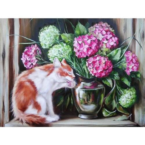 5D Diamond Painting Cat Full Drill Embroidery Flowers Cross Stitch Animals Picture Of Rhinestone Home Decoration