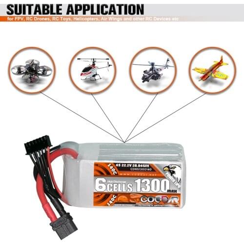 CODDAR LiPo Battery 6S 1300MAH 22.2V 140C With XT60 Plug For FPV Drone Helicopter RC Quadcopter Racing Parts