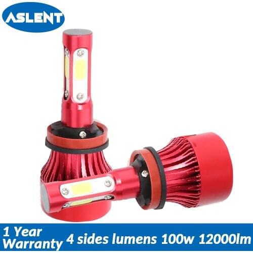 Aslent New 4 Sides Lumens COB 100W 12000lm LED H7 H4 H11 9005 9006 9004 9007 H13 Car Headlight Bulbs Auto Headlamp Light 12v 24v