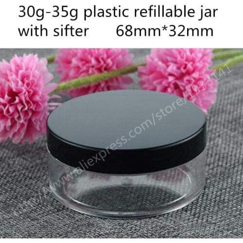 Free Shipping 200pcs 50g Plastic Loose Powder Jar with Sifter Empty Cosmetic Container Black Matte Cap Makeup Compact
