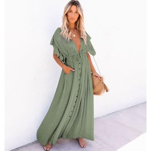 Bohemian retro cross-border bamboo single-breasted waist drawstring beach blouse sexy halter holiday skirt bikini cover cardigan