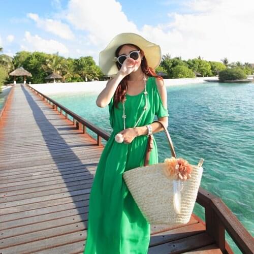 Bohemian Flower Straw Women Handbags Rattan Large Capacity Tote Wicker Woven Shoulder Bags Summer Beach Big Bucket Purses 2021