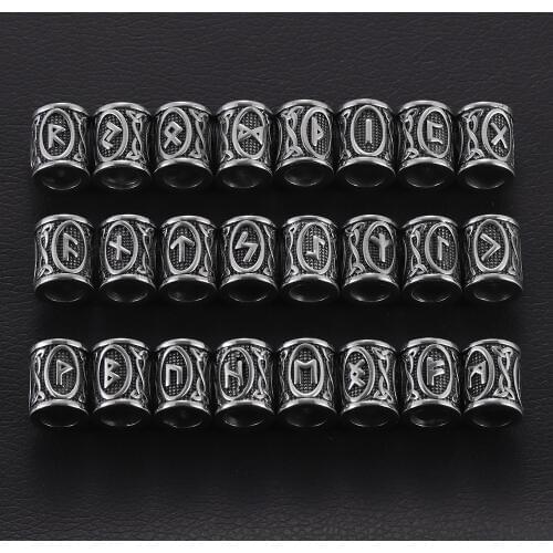 24pcs Stainless Steel Viking Rune Beads for Hair Beards Large Hole 6mm 8mm Elder Futhark Jewelry Bracelet Making DIY Supplies