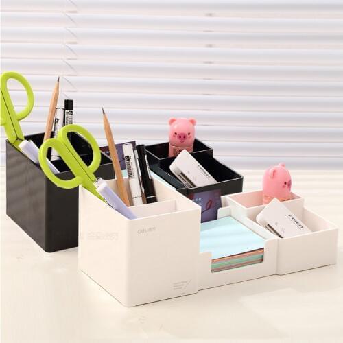 Plastic Pen Stand Pencil Holders Office Dest Stationery Big Capacity Black White Colors Stationery Storage Home Office Deli 9118