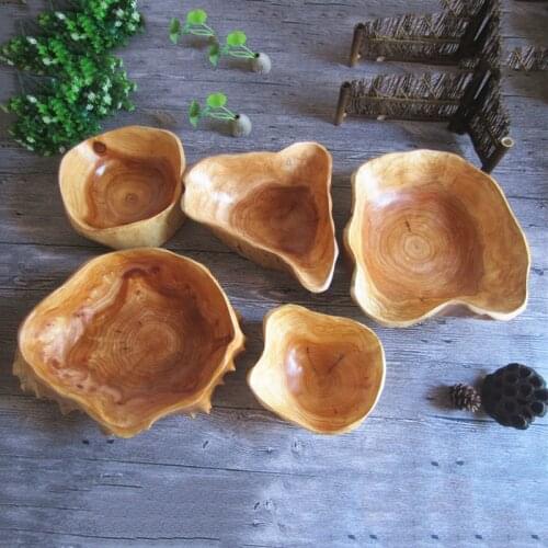 Wooden Bowl Creative Large Dried Fruit Plate Multi-grain Candy Dish Grid Wood Root Carving Tray Mixing Bowl Kitchen Organizer