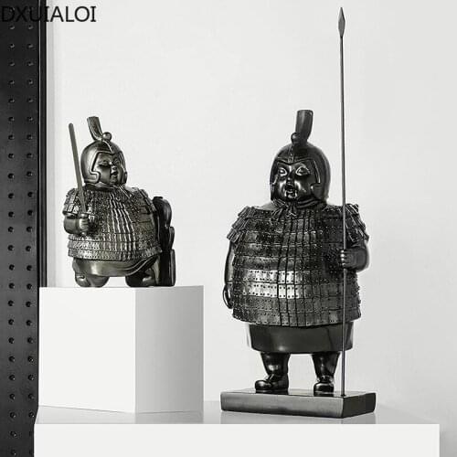 DXUIALOI Creative Retro Black Resin Crafts Character Model Terracotta Warriors Living Room Office Desktop Home Decoration