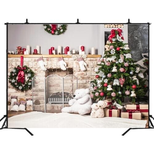 BEIPOTO Christmas Photography Backdrop Xmas Background for Kids family party decor photo studio booth props Fireplace trees B266